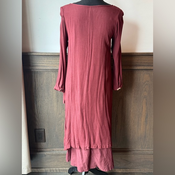 Anself Flowy Long Sleeve Asymmetrical Tunic Boho witchy Dress - maroon small - Picture 4 of 8